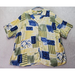Chicc Shirt Women Size 54 Multi Floral Viscose Short Sleeve Collared Button Down